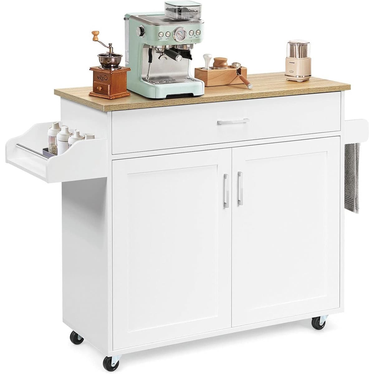 Desserte à roulettes Cuisine 85 CM Chariot de Cuisine en Bois avec Placard Étagère sur 3 Niveaux et