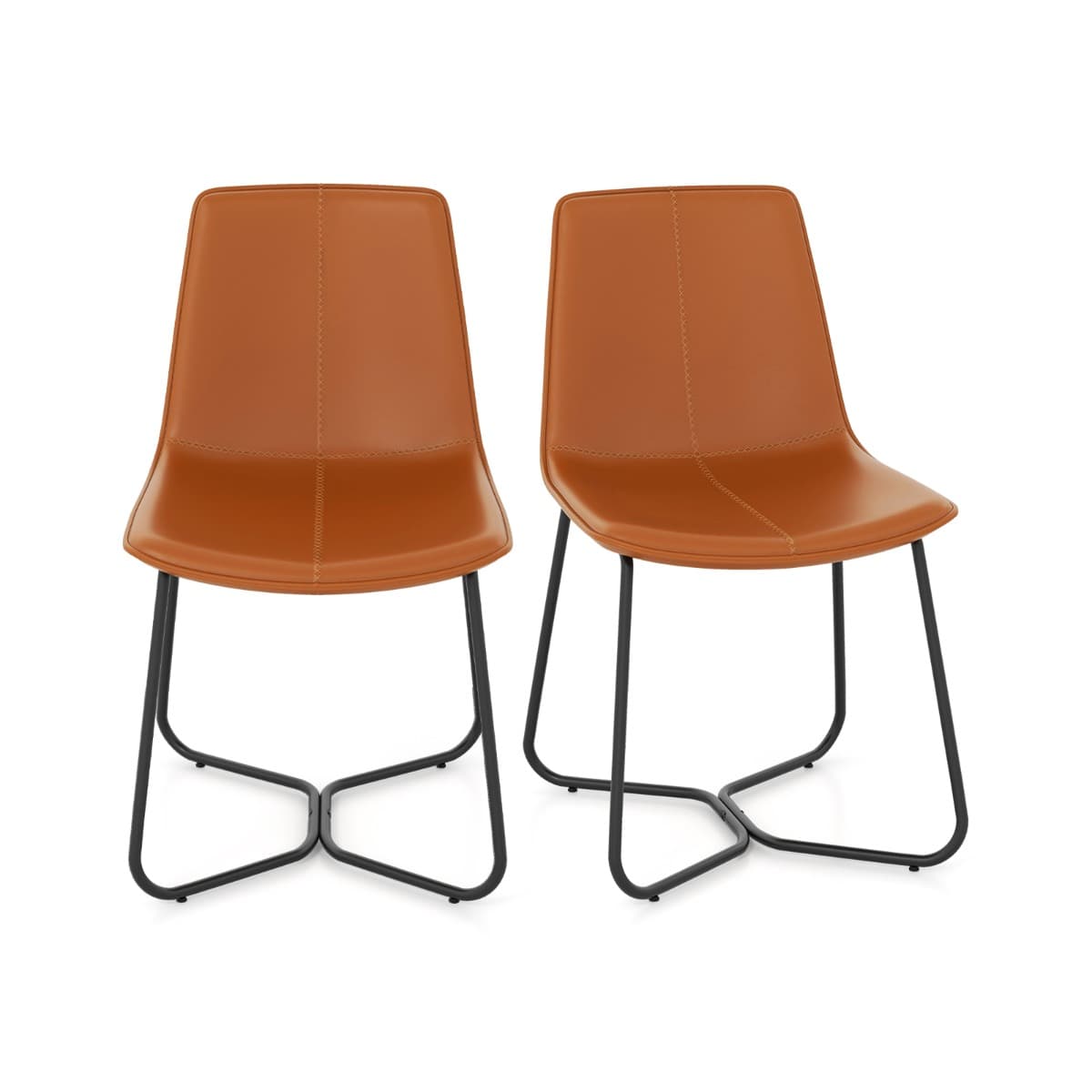 CostwayEnsemble de 2 Chaises de Salle à Manger Chaises de Cuisine avec Revêtement en Similicuir et Pieds Métalliques sans Accoudoirs Marron