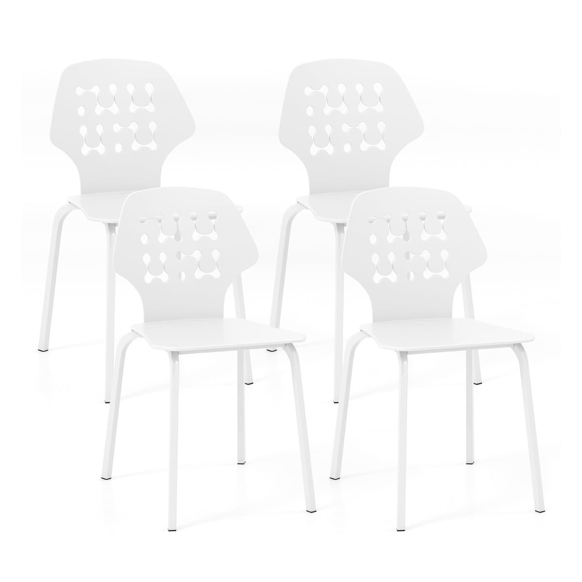 CostwayLot de 4 Chaises de Salle à Manger en Métal Chaise de Cuisine Moderne avec Dossier Creux et Pieds Chaise d'Invité Sans Accoudoirs Blanc